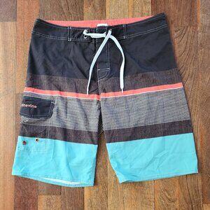 Ninovino Mens Dark Gray/Aqua Striped Swim Trunks Size 34